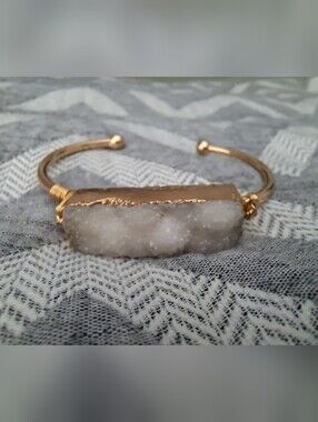 Gold Druzy Stone Cuff Bracelet - White